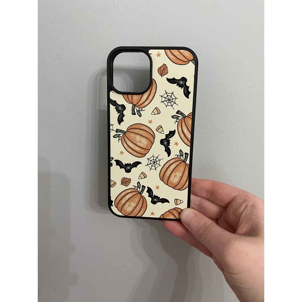 iPhone 14 Case Unisex OS Cream Halloween Pumpkin Bat Spooky Fall Pattern Bumper